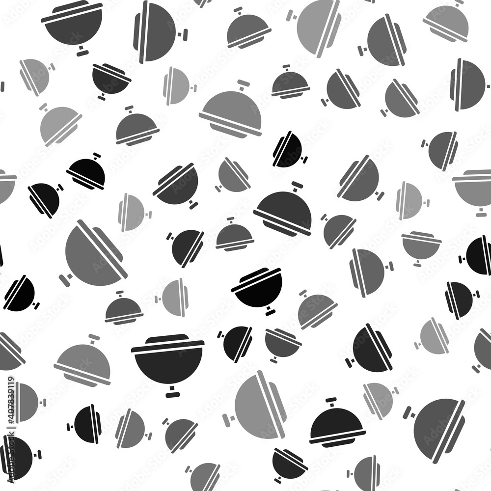 Black Covered with a tray of food icon isolated seamless pattern on white background. Tray and lid sign. Restaurant cloche with lid. Vector.