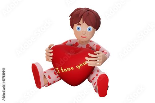 3D render. Happy Valentine's Day, Happy Birthday and Holidays. A person gives his heart with love. Illustration on white background.