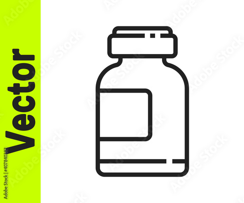 Black line Sports nutrition bodybuilding proteine power drink and food icon isolated on white background. Vector Illustration.