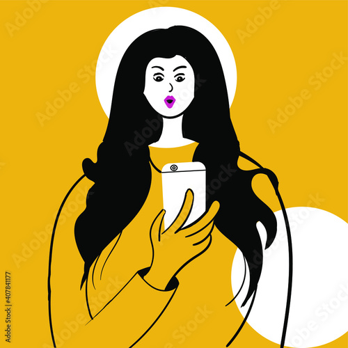 girl with smartphone and socked face
