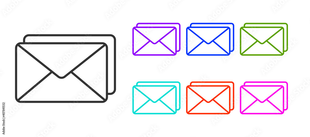 Black line Envelope icon isolated on white background. Email message letter symbol. Set icons colorful. Vector Illustration.