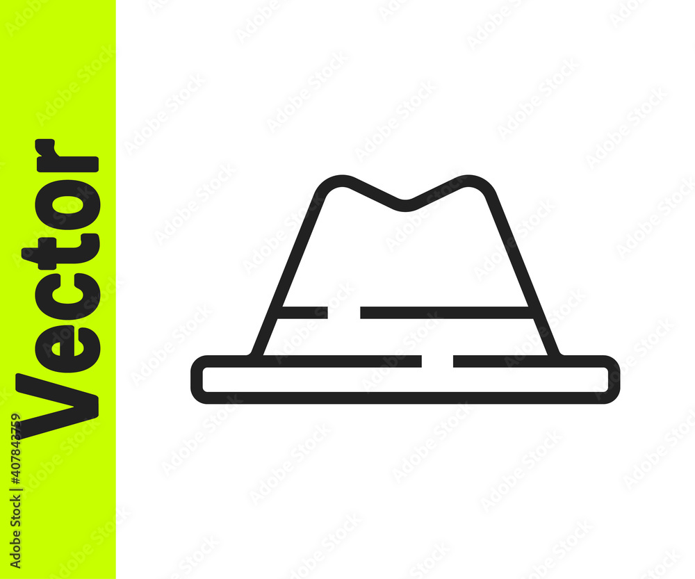 Black line Man hat with ribbon icon isolated on white background. Vector. Black line Man hat with ribbon icon isolated on white background. Vector.