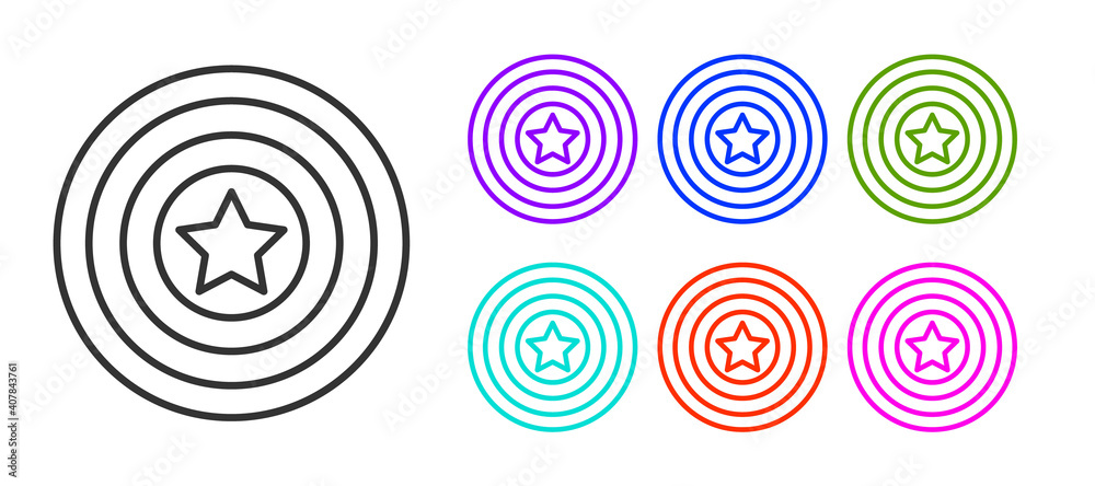 Black line American star shield icon isolated on white background. United States of America country flag. 4th of July. USA Independence day. Set icons colorful. Vector. Black line American star shield icon isolated on white background. United States of America country flag. 4th of July. USA Independence day. Set icons colorful. Vector.