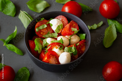 Italian food Bocconcini, Tomato and Basil Salald
