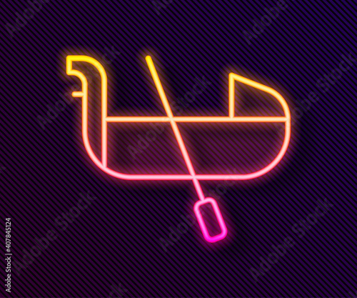 Glowing neon line Gondola boat italy venice icon isolated on black background. Tourism rowing transport romantic. Vector.