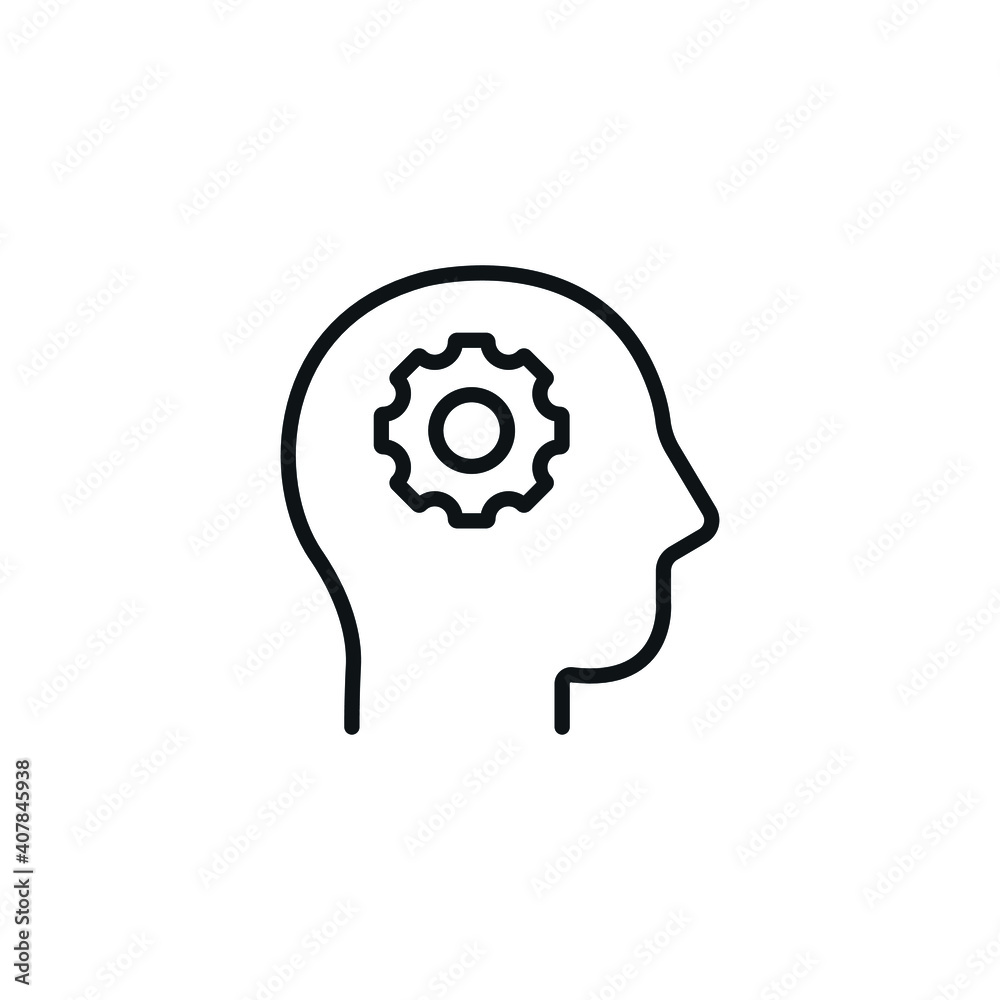Head with Gears, head with working gears symbol - simple line icon vector Head with Gears, head with working gears symbol - simple line icon vector