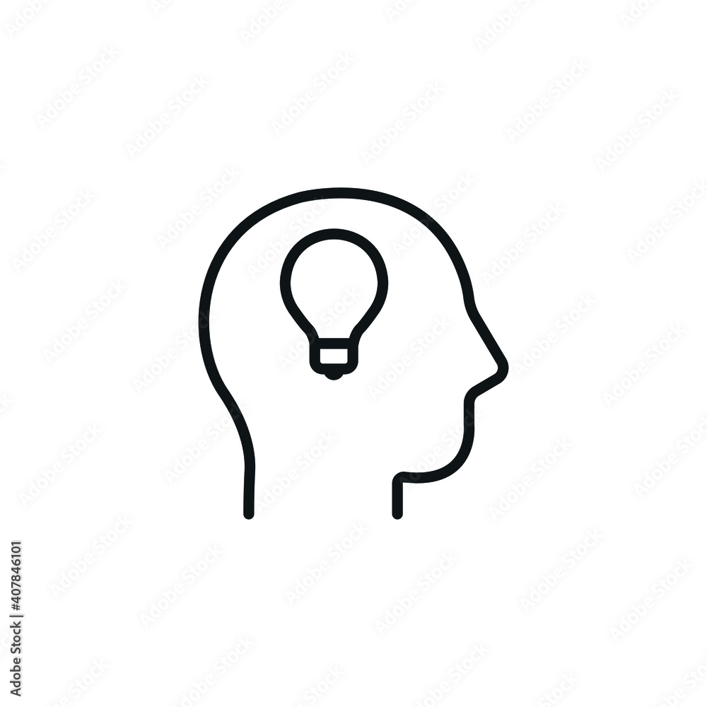 Head with Idea Bulb, head with thinking symbol - simple line icon vector Head with Idea Bulb, head with thinking symbol - simple line icon vector