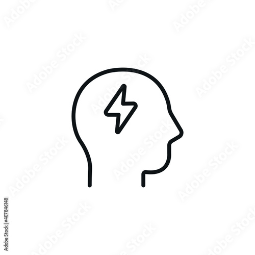 Head with lightning, head with lighning symbol - simple line icon vector