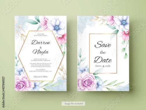 Elegant wedding invitation with watercolor flower