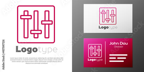 Logotype line Sound mixer controller icon isolated on white background. Dj equipment slider buttons. Mixing console. Logo design template element. Vector.