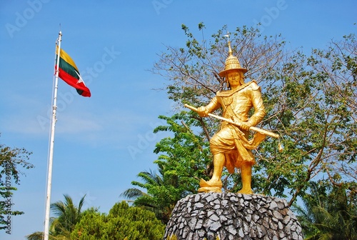 King Bayinnaung Golden Monument. Locate in viewpoint of Kawthoung, MYANMAR. photo