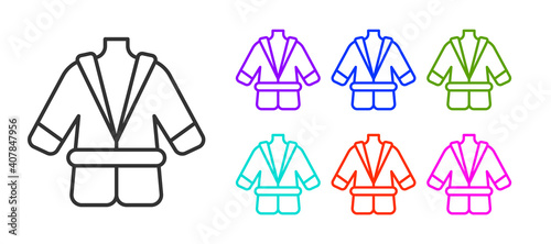 Black line Bathrobe icon isolated on white background. Set icons colorful. Vector.
