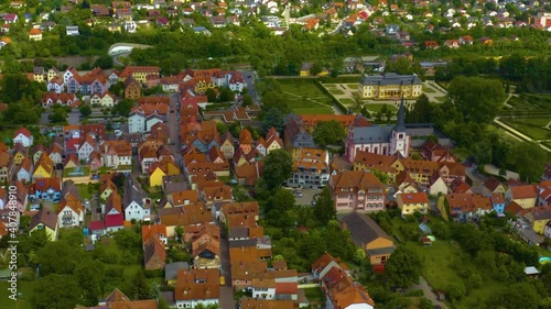 Aeriel view of the city Margetshöchheim and Veitshöchheim in Germany  on a sunny day in spring.  photo