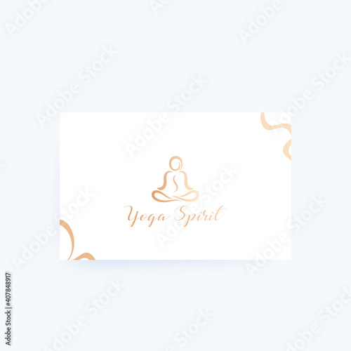 yoga logo design on a card, man in lotus position