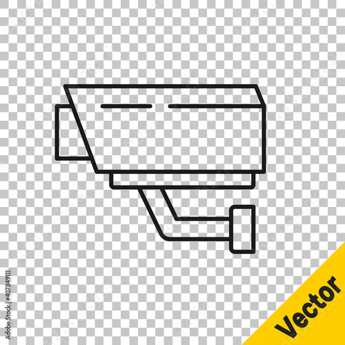 Black line Security camera icon isolated on transparent background. Vector.