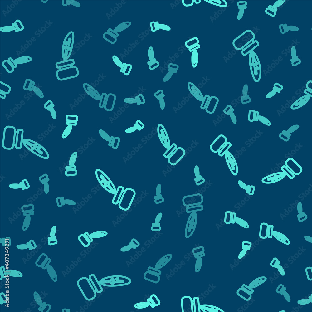 Green line Feather and inkwell icon isolated seamless pattern on blue background. Vector. Green line Feather and inkwell icon isolated seamless pattern on blue background. Vector.