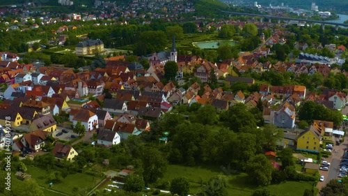 Aeriel view of the city Margetshöchheim and Veitshöchheim in Germany  on a sunny day in spring.  photo