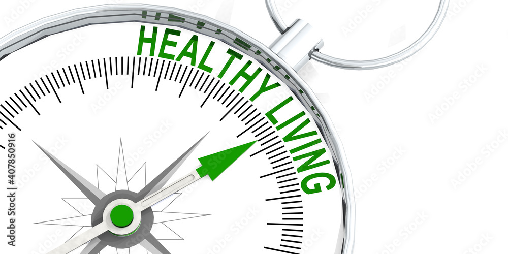 Healthy living word on white compass Healthy living word on white compass