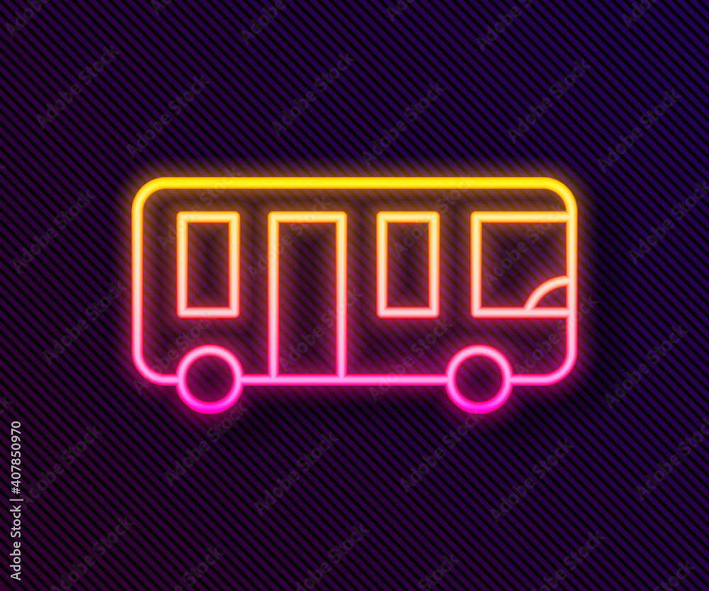 Glowing neon line Airport bus icon isolated on black background. Vector.
