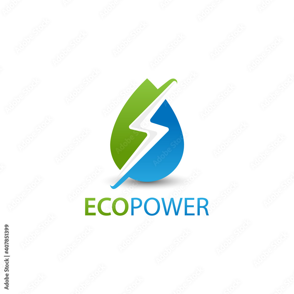 Water drop Flash Thunderbolt Logo design green energy Water drop Flash Thunderbolt Logo design green energy