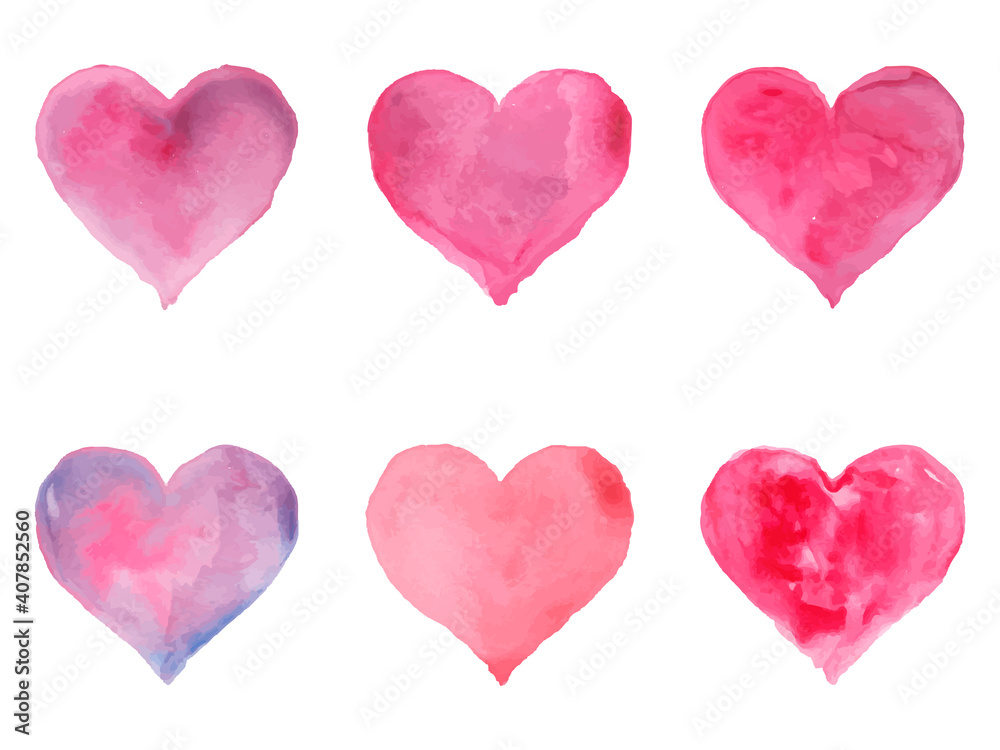 Watercolor hearts for St. Valentine s Day. Vector
