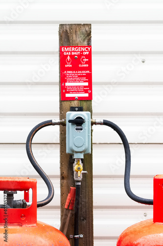 Highly flammable gas propane cylinders at caravan park photo