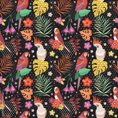 Vintage Hawaiian Parrots Pattern or Aloha Print
