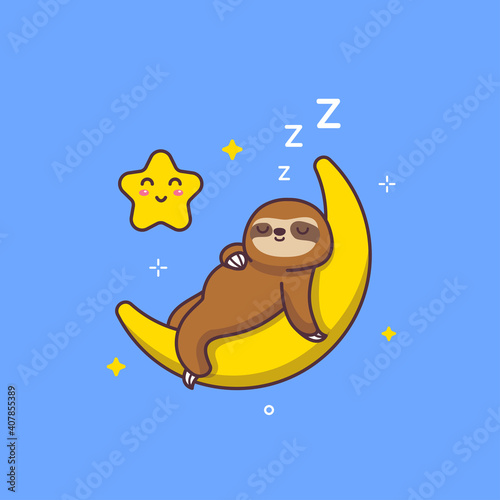 Cute Sloth Sleeping on a Crescent Moon