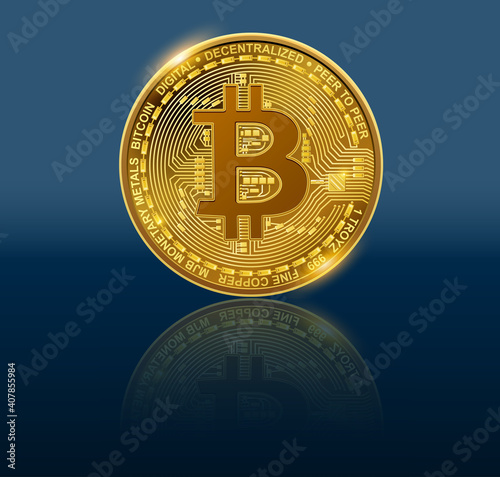 Business background with bitcoin icon and 3D finacial data diagrams, vector economical concept design