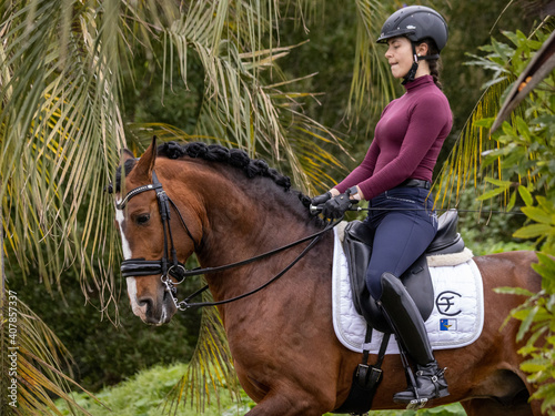 Woman dressage rider and her wonderful Lusitano horse, Azores island, Sao Miguel. © Ayla Harbich