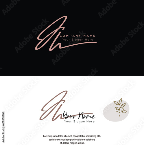 J H JH Initial letter handwriting and signature logo. Beauty vector initial logo .Fashion, boutique, floral and botanical
 photo