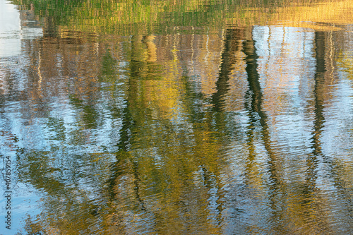 Reflection in water of an autumn landscape. Abstract background