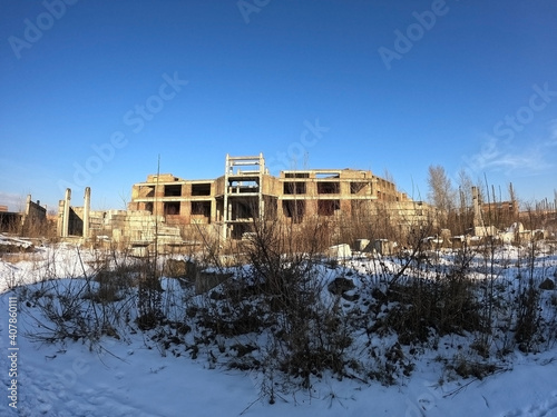 Abandoned construction site of Hospital. Built as a center for radiation and burn injuries after the Chernobyl disaster.Abandoned at 1991 during Ukrainian undependence crisis. Kiev Region Ukraine
