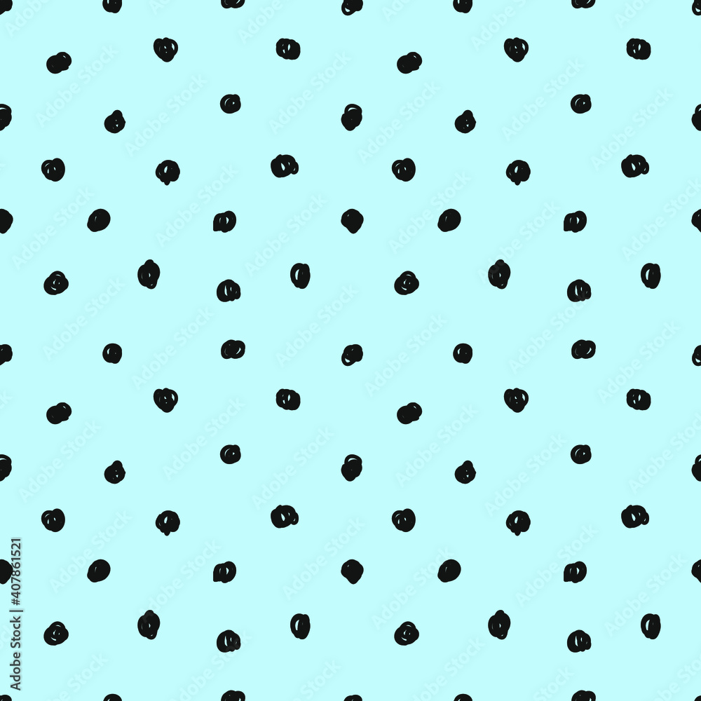 Abstract seamless pattern of black dots on blue background