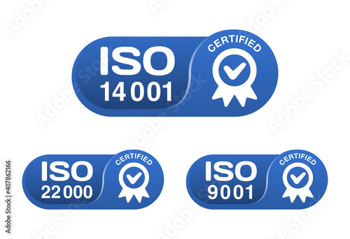 Iso 9001, 14001, 22000 certified horizontal badges