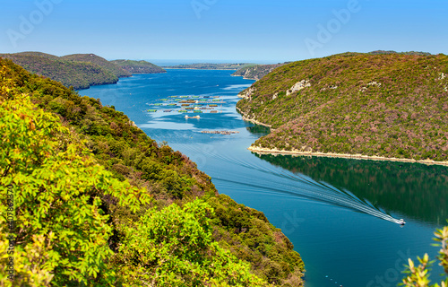 view of the oyster farm in the Limski fjord photo