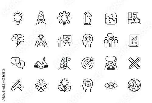 Creative business solutions related icon set. Innovation team management. Editable stroke. Pixel Perfect at 64x64 photo