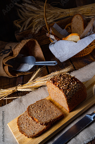 Moist wholemeal bread, crushed or ground whole grain photo