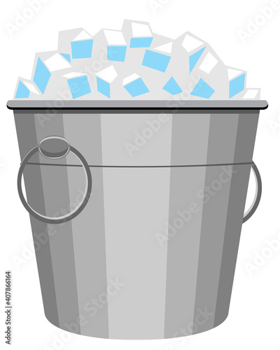 Ice Bucket Icon on white background. Pail with ice. Small metal bucket with pile square ice cubes. Vector illustration.