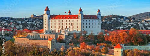 Bratislava castle, saint Martins cathedral and the old town rooftop view in Bratislava city center, Slovakia
