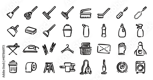 Cleaning and Housekeeping Icon (Hand-drawn line version)
