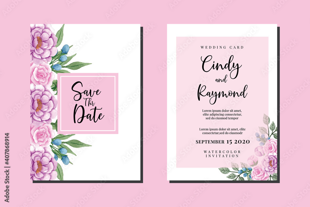 Obraz premium Wedding invitation floral watercolor hand drawn Flowers design Invitation Card Template Printable Size