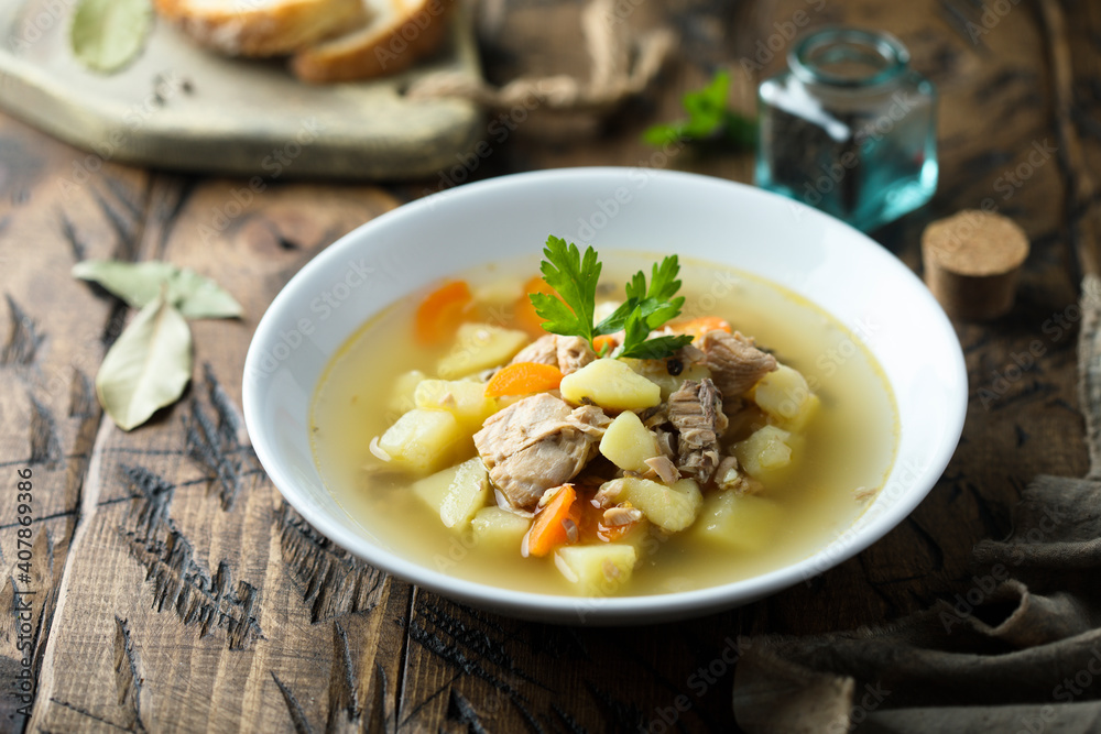 Homemade fish soup with vegetables