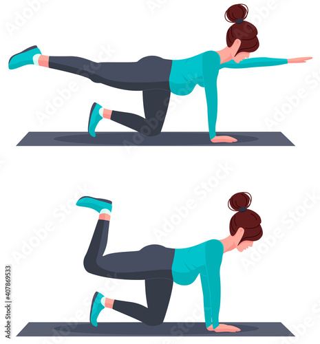 A pregnant woman is engaged in yoga. 