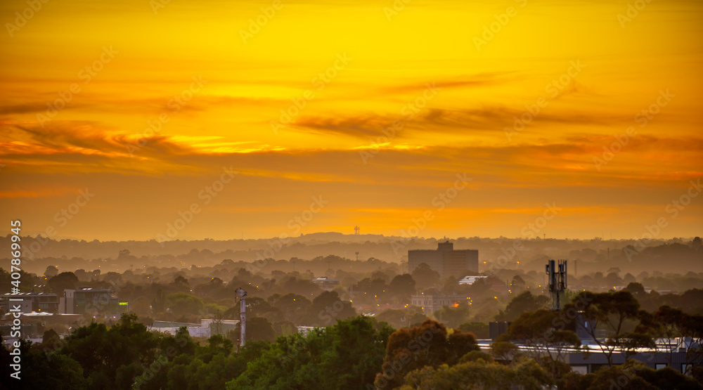 Melbourne suburbs, from Brunswick looking towards the east on a bright sunlit morning