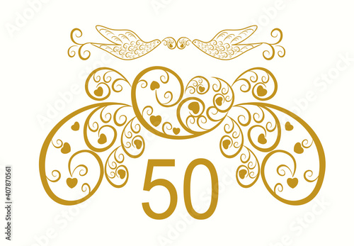 50 years anniversary signs  and cards. Template for the design of a festive event, wedding, greeting card and invitation