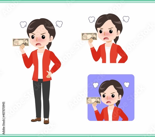 Young woman in a red cardigan