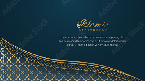 Arabic Islamic Elegant Blue Golden Luxury Frame Ornament Pattern Background