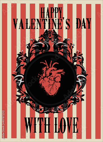 valentine's day gothic card with anatomical heart / original vector art