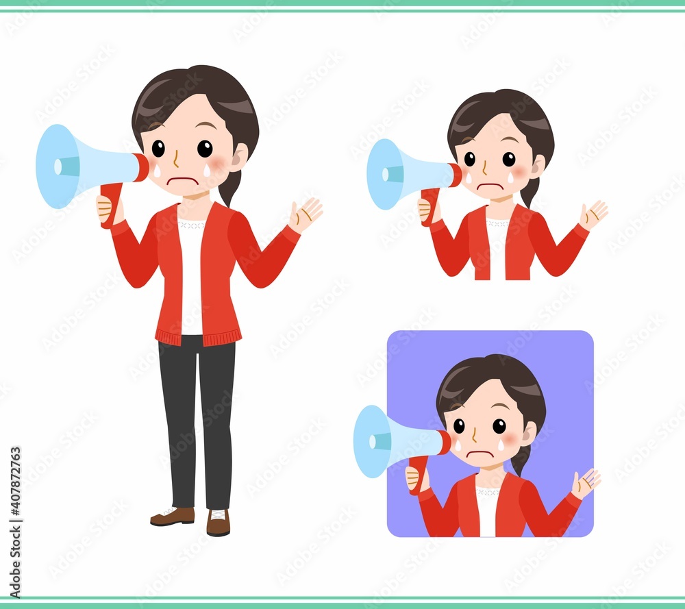 Young woman in a red cardigan